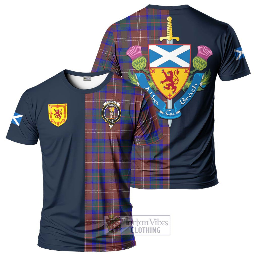 Tartan Vibes Clothing Chisholm Hunting Modern Tartan T-Shirt Alba with Scottish Lion Royal Arm Half Style