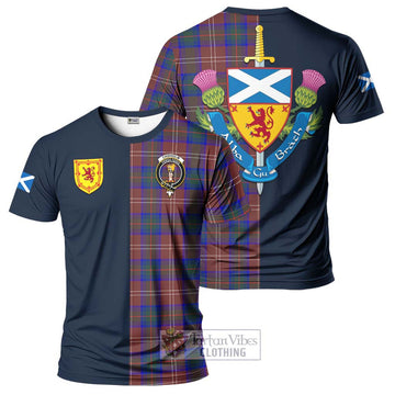 Chisholm Hunting Modern Tartan T-Shirt Alba with Scottish Lion Royal Arm Half Style