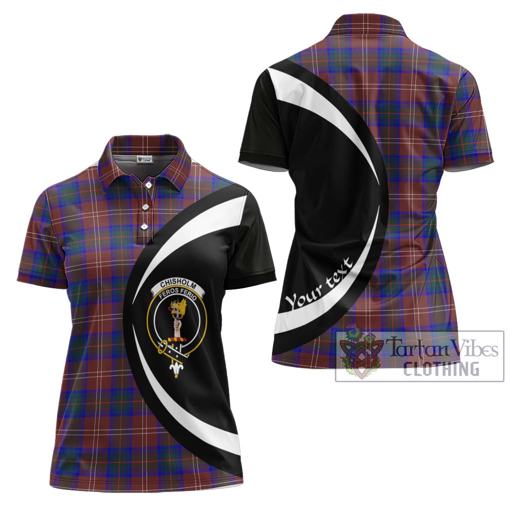 Chisholm Hunting Modern Tartan Women's Polo Shirt with Family Crest Circle Style Women - Tartan Vibes Clothing