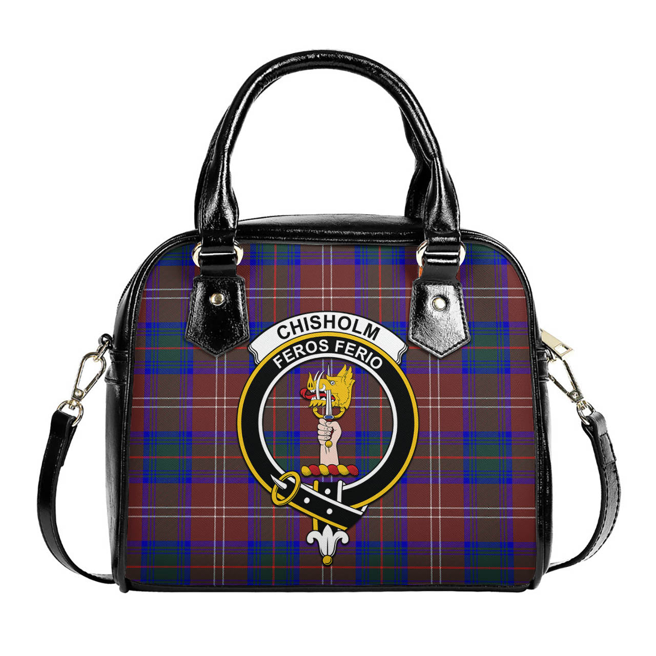 Chisholm Hunting Modern Tartan Shoulder Handbags with Family Crest One Size 6*25*22 cm - Tartanvibesclothing