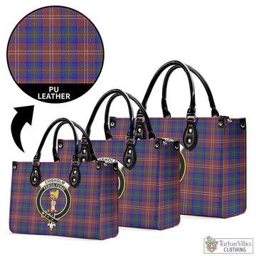 Chisholm Hunting Modern Tartan Luxury Leather Handbags with Family Crest