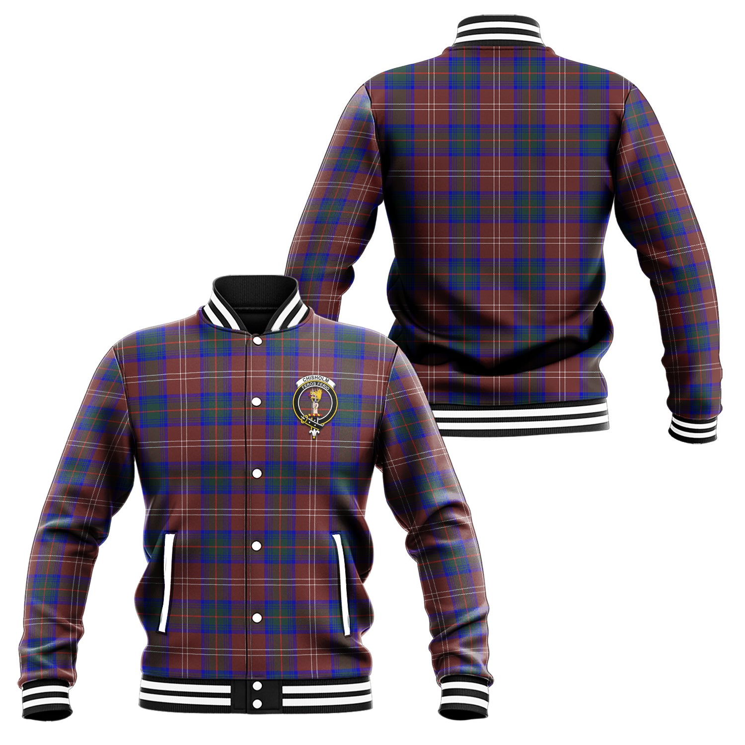 Chisholm Hunting Modern Tartan Baseball Jacket with Family Crest Unisex - Tartan Vibes Clothing