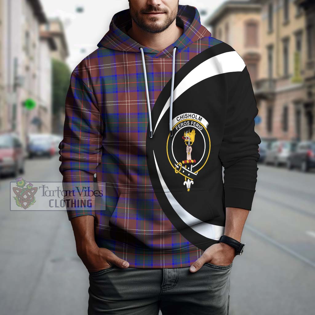 Tartan Vibes Clothing Chisholm Hunting Modern Tartan Hoodie with Family Crest Circle Style