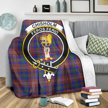 Chisholm Hunting Modern Tartan Blanket with Family Crest