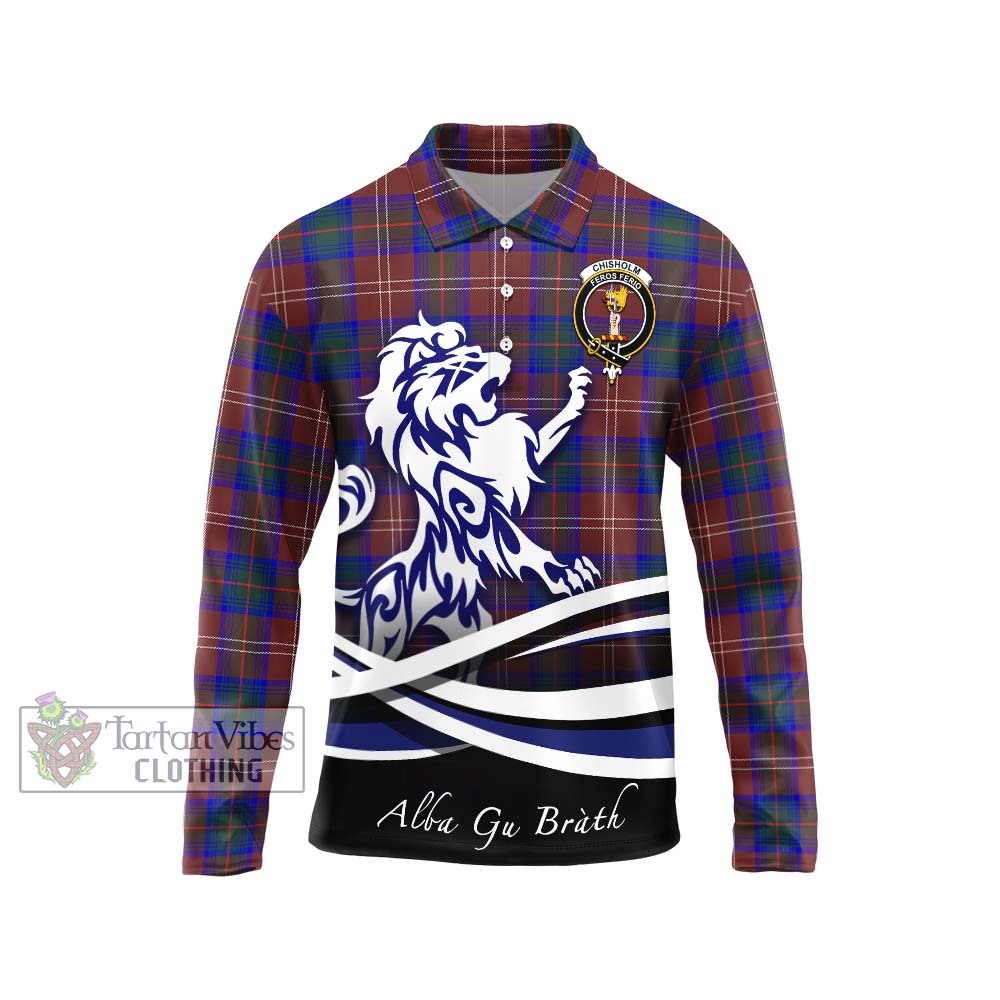 Chisholm Hunting Modern Tartan Long Sleeve Polo Shirt with Alba Gu Brath Regal Lion Emblem Unisex - Tartanvibesclothing Shop