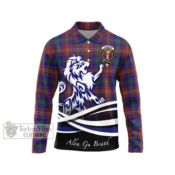 Chisholm Hunting Modern Tartan Long Sleeve Polo Shirt with Alba Gu Brath Regal Lion Emblem