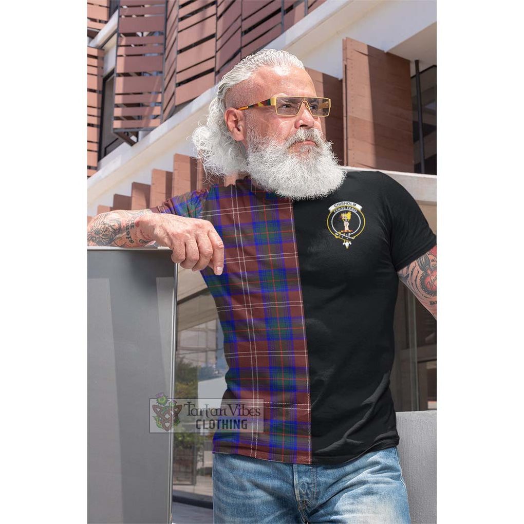 Tartan Vibes Clothing Chisholm Hunting Modern Tartan Cotton T-shirt with Family Crest and Half Of Me Style