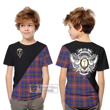 Chisholm Hunting Modern Tartan Kid T-Shirt with Family Crest and Military Logo Style