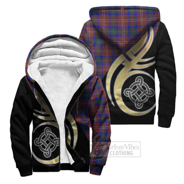 Chisholm Hunting Modern Tartan Sherpa Hoodie with Family Crest and Celtic Symbol Style