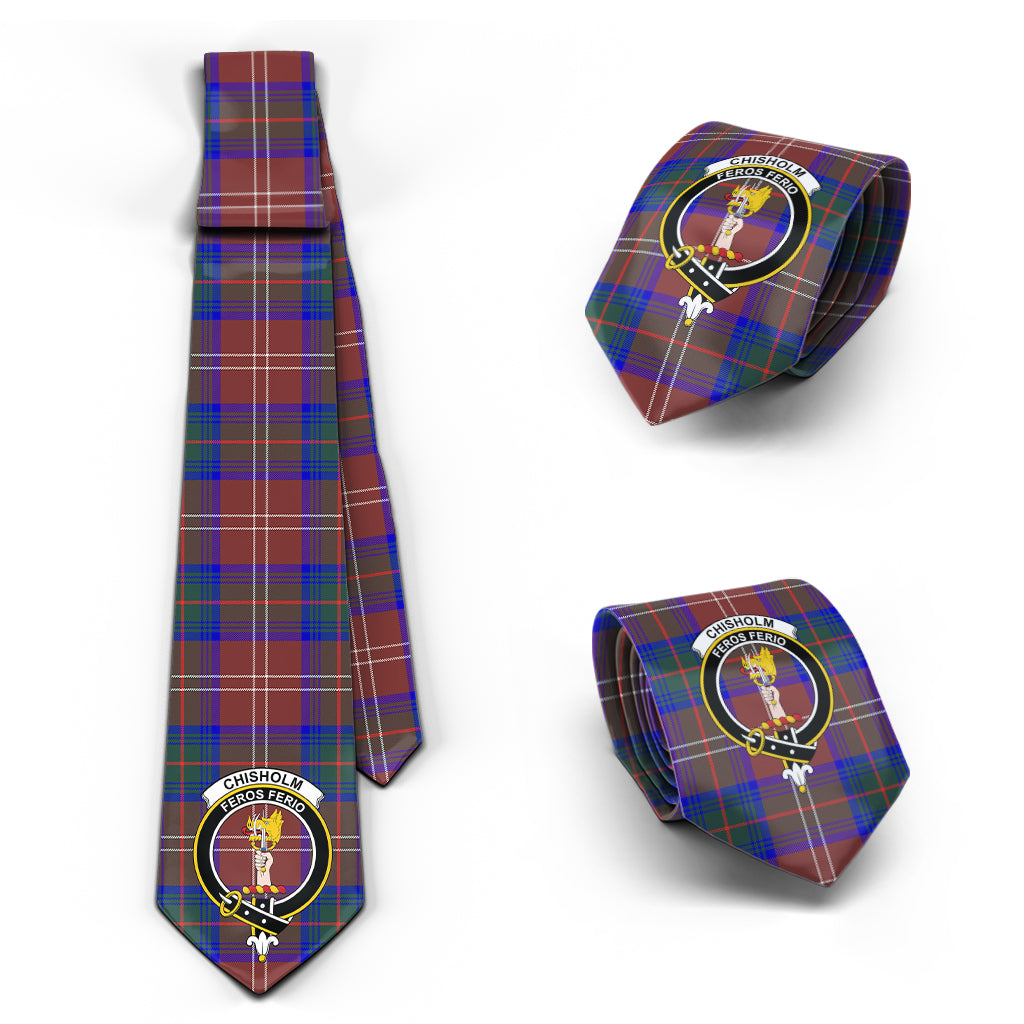 Chisholm Hunting Modern Tartan Classic Necktie with Family Crest Necktie One Size - Tartan Vibes Clothing