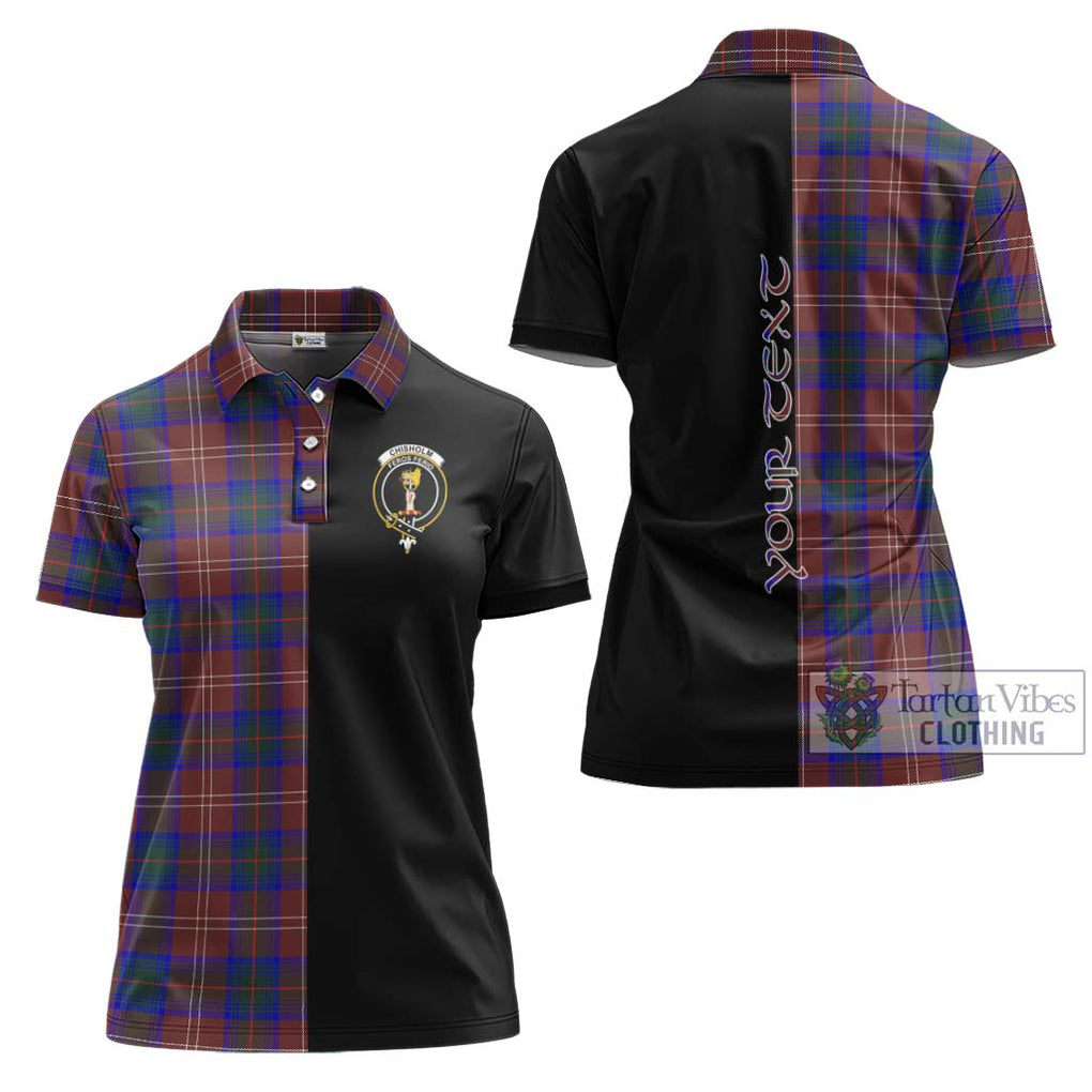 Chisholm Hunting Modern Tartan Women's Polo Shirt with Family Crest and Half Of Me Style Women - Tartanvibesclothing Shop