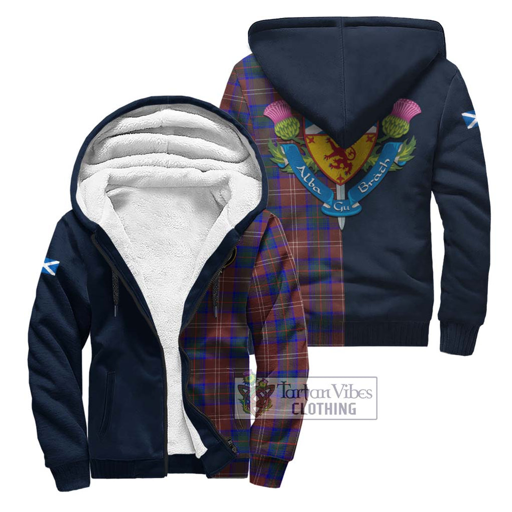 Tartan Vibes Clothing Chisholm Hunting Modern Tartan Sherpa Hoodie with Scottish Lion Royal Arm Half Style