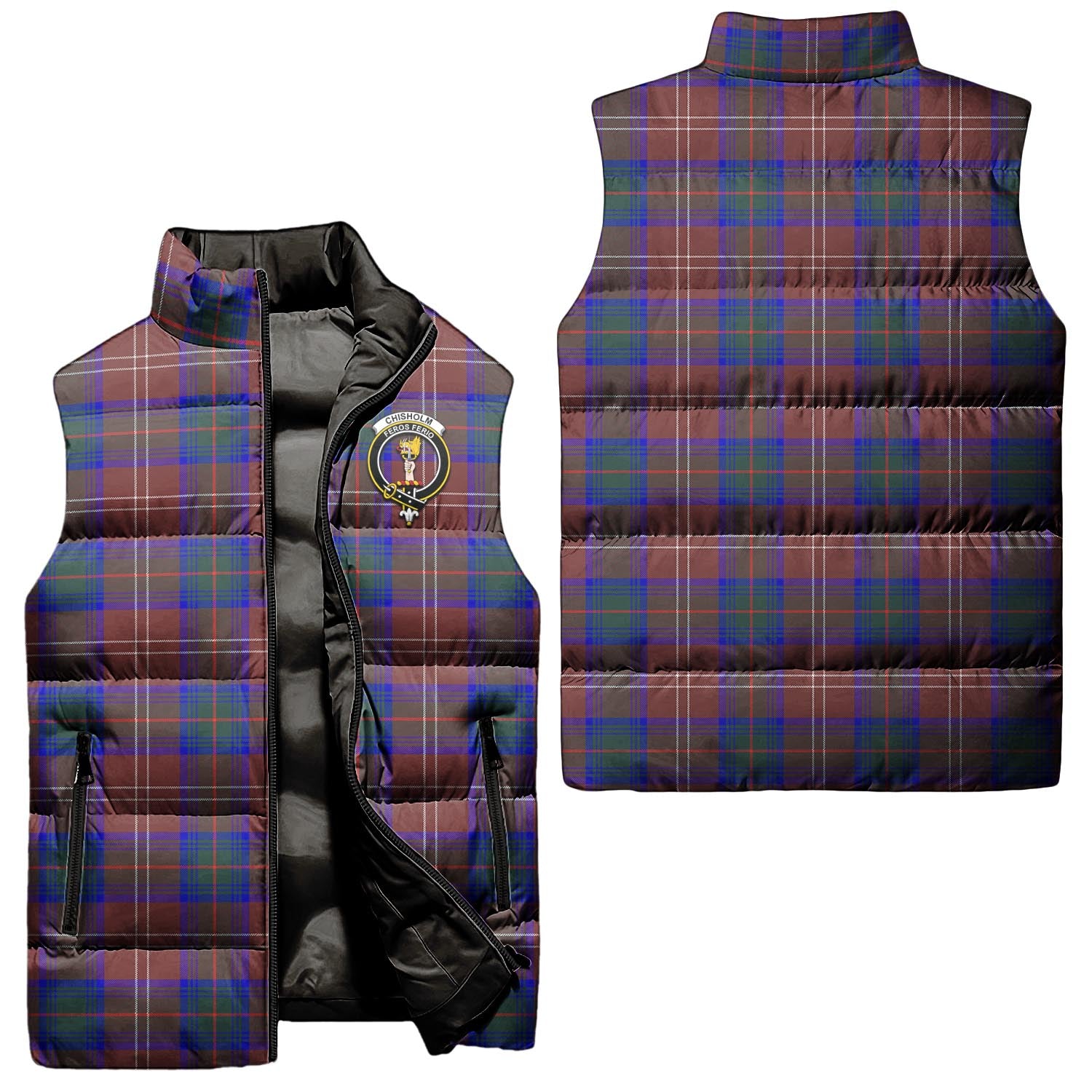 Chisholm Hunting Modern Tartan Sleeveless Puffer Jacket with Family Crest Unisex - Tartanvibesclothing