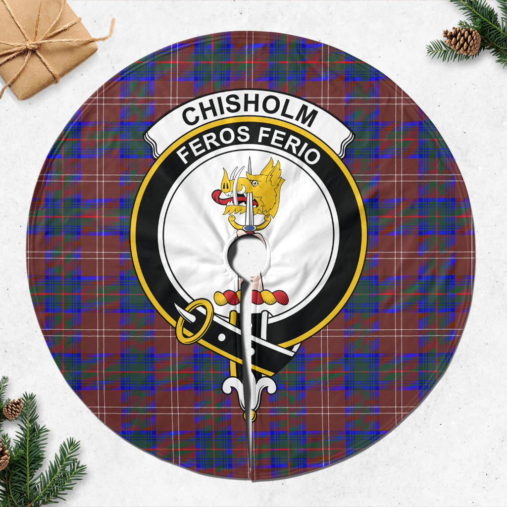 Chisholm Hunting Modern Tartan Christmas Tree Skirt with Family Crest - Tartanvibesclothing