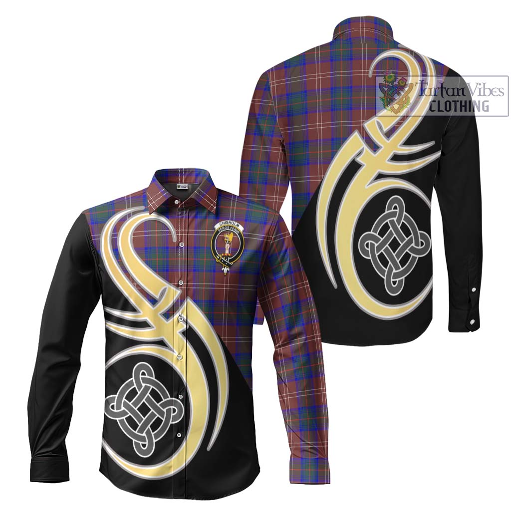 Chisholm Hunting Modern Tartan Long Sleeve Button Shirt with Family Crest and Celtic Symbol Style Men's Shirt S - Tartan Vibes Clothing