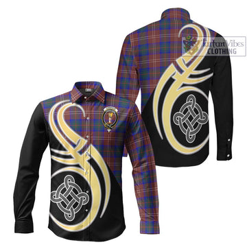 Chisholm Hunting Modern Tartan Long Sleeve Button Shirt with Family Crest and Celtic Symbol Style