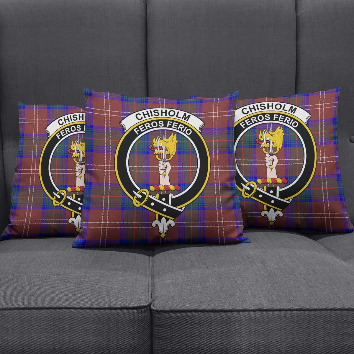 Chisholm Hunting Modern Tartan Pillow Cover with Family Crest Square Pillow Cover - Tartanvibesclothing