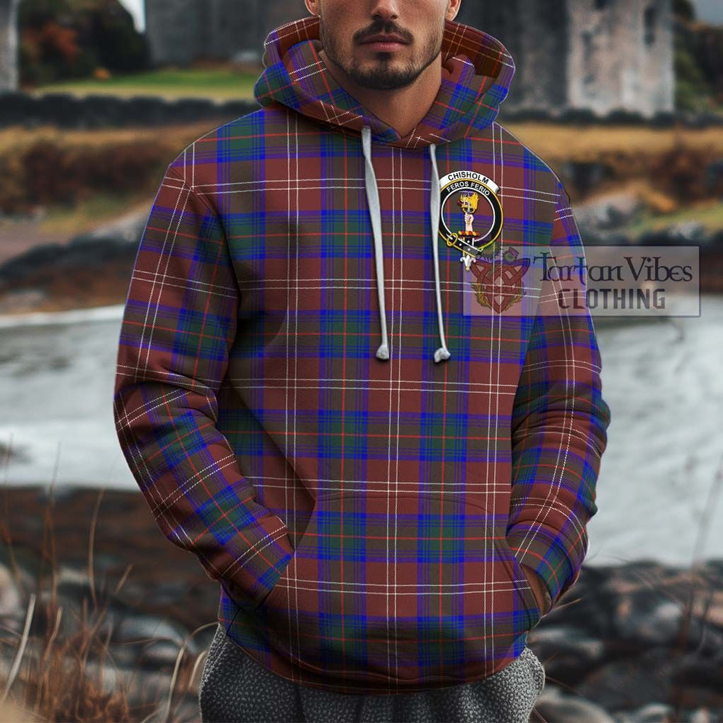 Chisholm Hunting Modern Tartan Cotton Hoodie with Family Crest Pullover Hoodie XS - Tartan Vibes Clothing