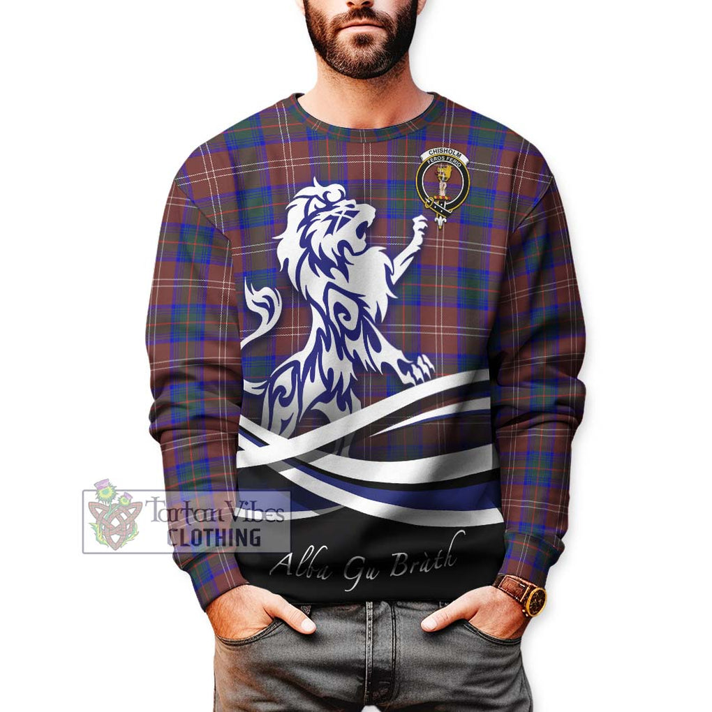 Chisholm Hunting Modern Tartan Sweatshirt with Alba Gu Brath Regal Lion Emblem Unisex - Tartanvibesclothing Shop