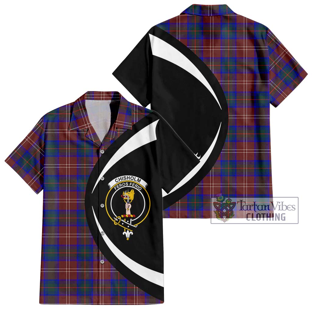 Chisholm Hunting Modern Tartan Short Sleeve Button Up with Family Crest Circle Style Kid - Tartan Vibes Clothing