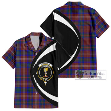 Chisholm Hunting Modern Tartan Short Sleeve Button Up with Family Crest Circle Style