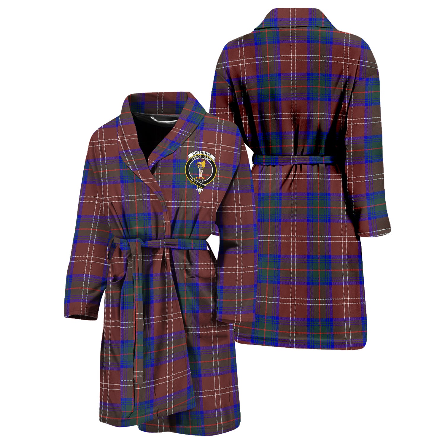 Chisholm Hunting Modern Tartan Bathrobe with Family Crest Unisex S - Tartan Vibes Clothing