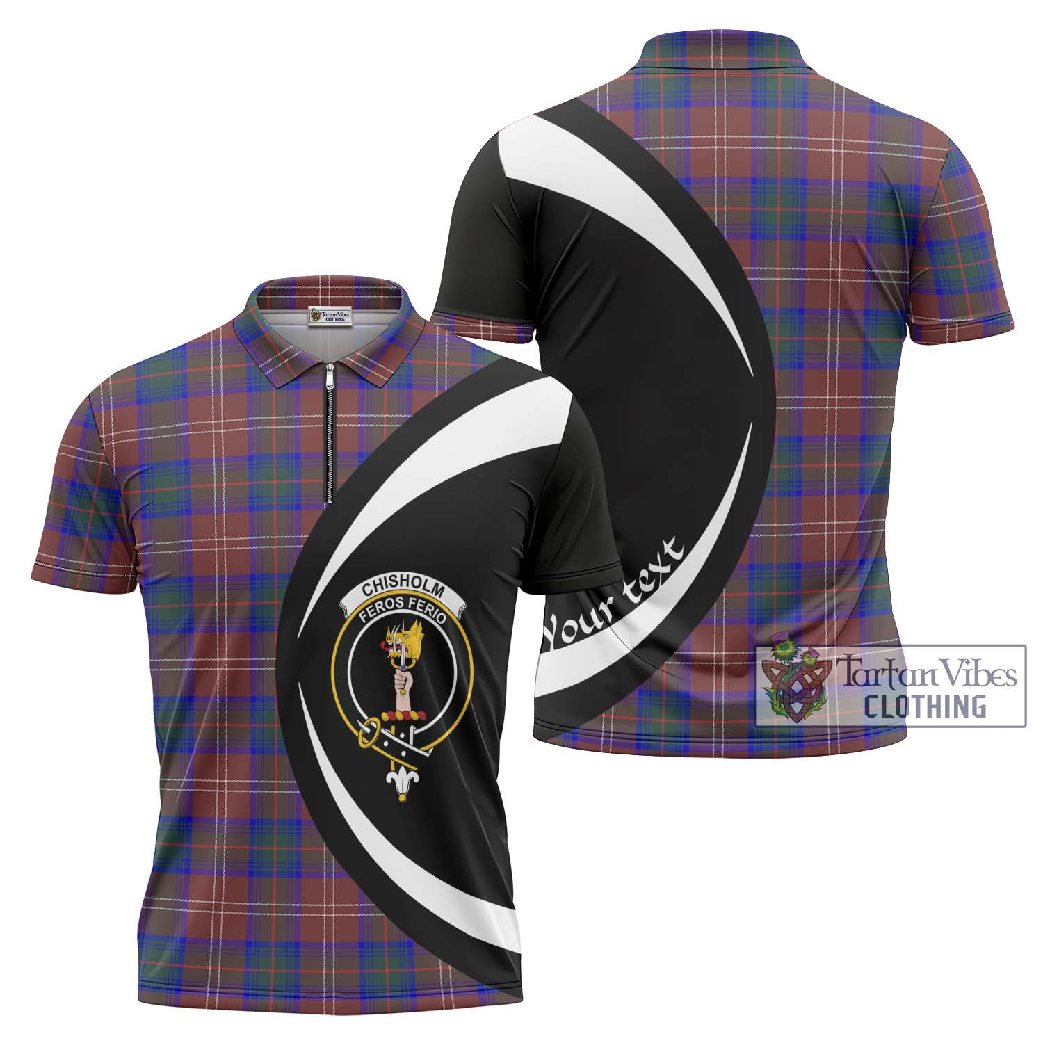 Tartan Vibes Clothing Chisholm Hunting Modern Tartan Zipper Polo Shirt with Family Crest Circle Style