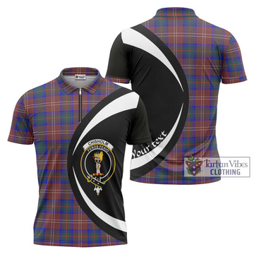 Chisholm Hunting Modern Tartan Zipper Polo Shirt with Family Crest Circle Style