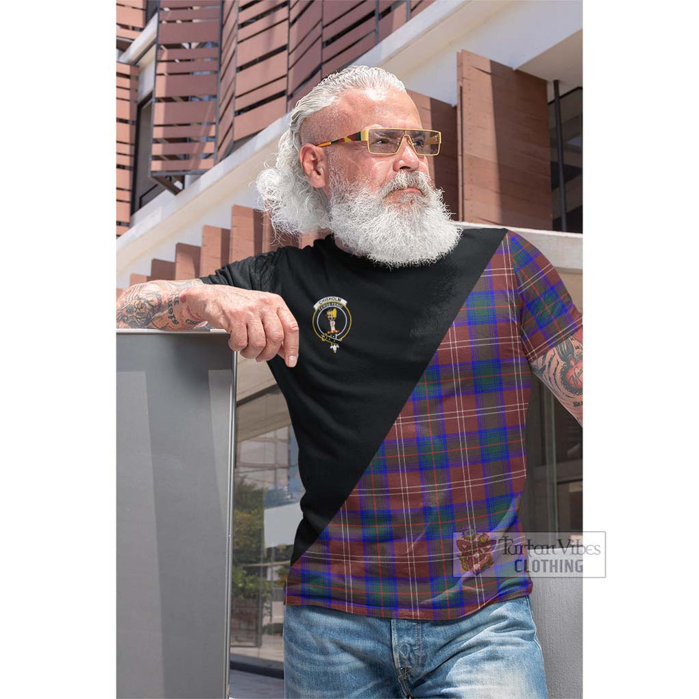 Tartan Vibes Clothing Chisholm Hunting Modern Tartan Cotton T-shirt with Family Crest and Military Logo Style