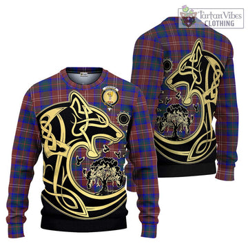 Chisholm Hunting Modern Tartan Ugly Sweater with Family Crest Celtic Wolf Style