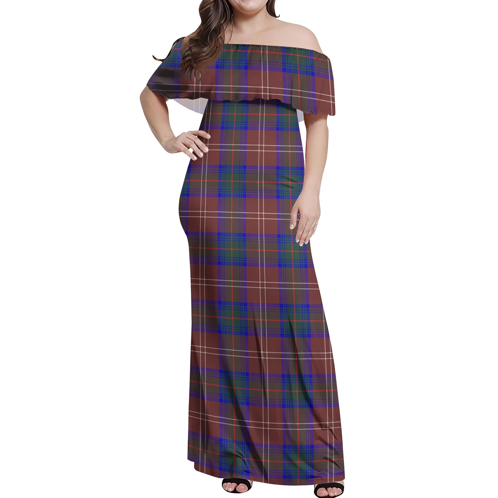 Chisholm Hunting Modern Tartan Off Shoulder Long Dress Women's Dress - Tartanvibesclothing