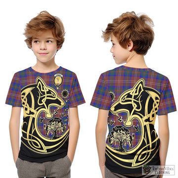 Chisholm Hunting Modern Tartan Kid T-Shirt with Family Crest Celtic Wolf Style