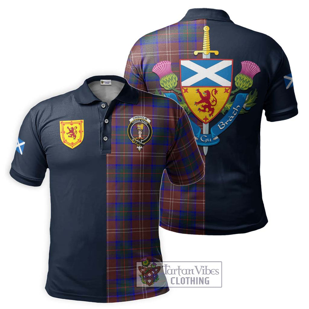 Tartan Vibes Clothing Chisholm Hunting Modern Tartan Polo Shirt with Scottish Lion Royal Arm Half Style