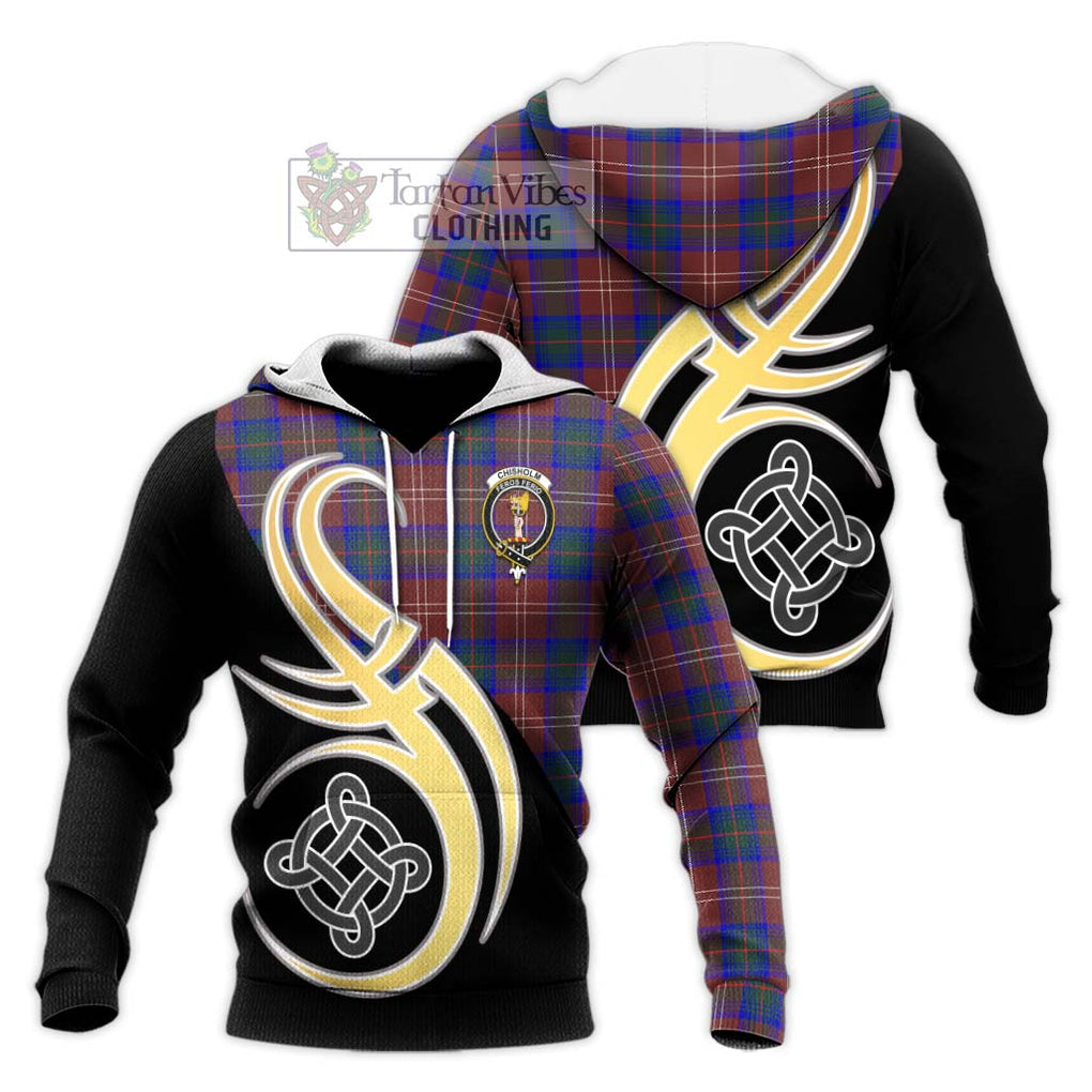 Chisholm Hunting Modern Tartan Knitted Hoodie with Family Crest and Celtic Symbol Style Unisex Knitted Pullover Hoodie - Tartan Vibes Clothing