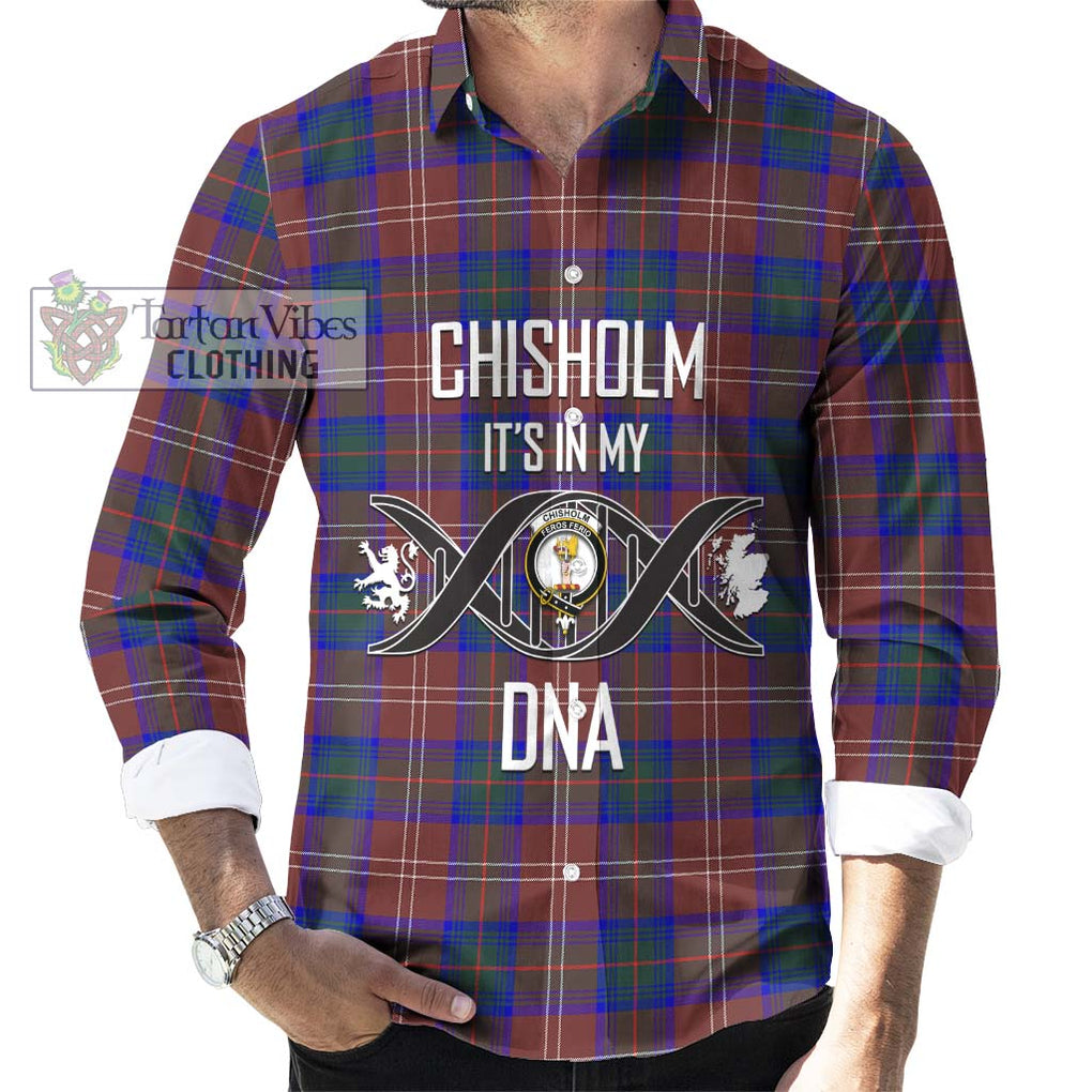 Chisholm Hunting Modern Tartan Long Sleeve Button Shirt with Family Crest DNA In Me Style Men's Shirt S - Tartanvibesclothing Shop