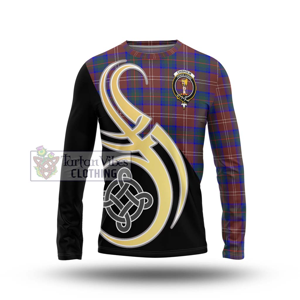 Chisholm Hunting Modern Tartan Long Sleeve T-Shirt with Family Crest and Celtic Symbol Style Unisex - Tartan Vibes Clothing