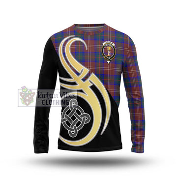 Chisholm Hunting Modern Tartan Long Sleeve T-Shirt with Family Crest and Celtic Symbol Style