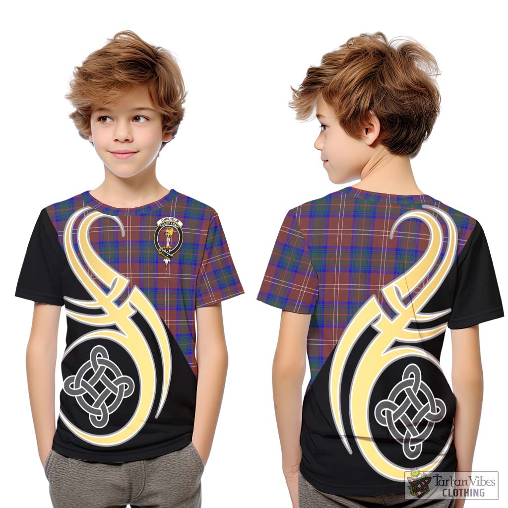 Chisholm Hunting Modern Tartan Kid T-Shirt with Family Crest and Celtic Symbol Style Youth XL Size14 - Tartan Vibes Clothing