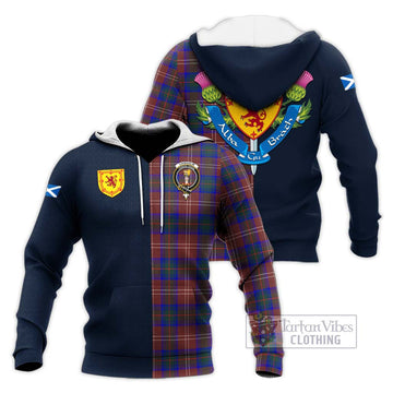 Chisholm Hunting Modern Tartan Knitted Hoodie Alba with Scottish Lion Royal Arm Half Style