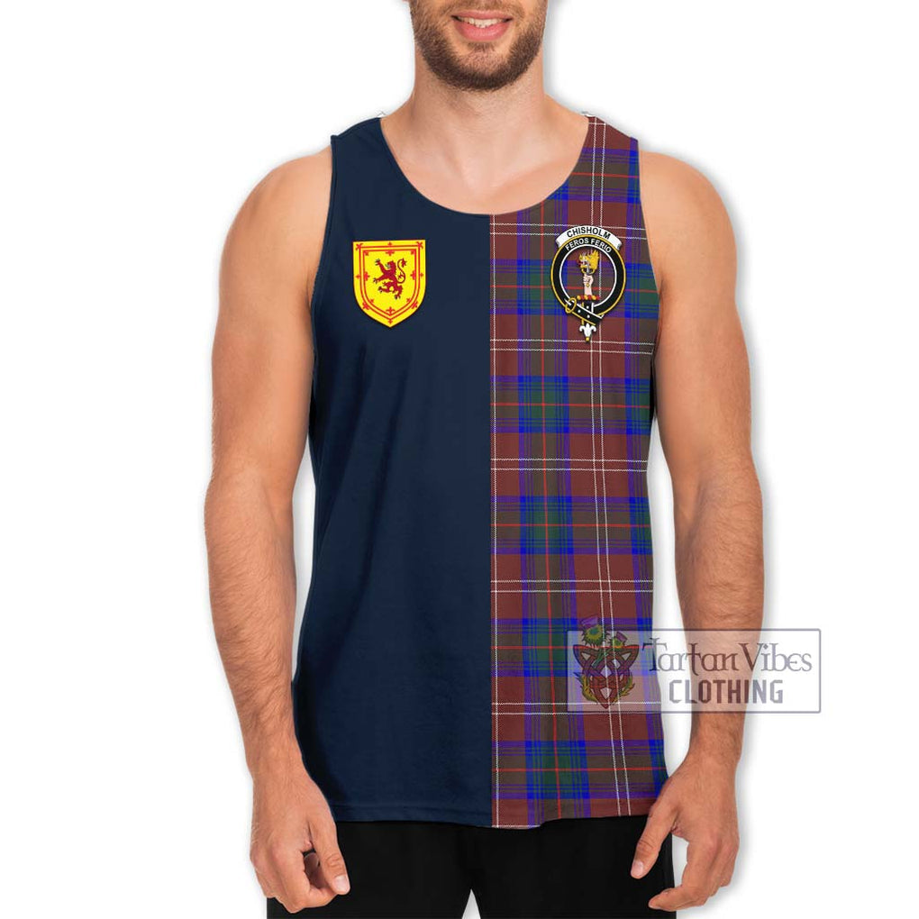 Tartan Vibes Clothing Chisholm Hunting Modern Tartan Men's Tank Top with Scottish Lion Royal Arm Half Style