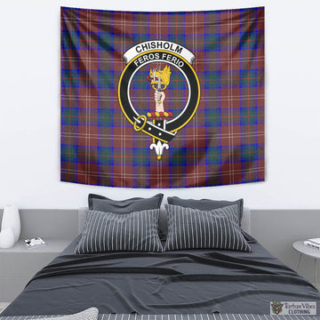 Chisholm Hunting Modern Tartan Tapestry Wall Hanging and Home Decor for Room with Family Crest