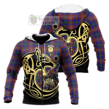 Chisholm Hunting Modern Tartan Knitted Hoodie with Family Crest Celtic Wolf Style