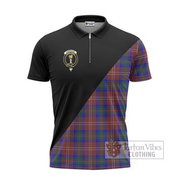 Chisholm Hunting Modern Tartan Zipper Polo Shirt with Family Crest and Military Logo Style