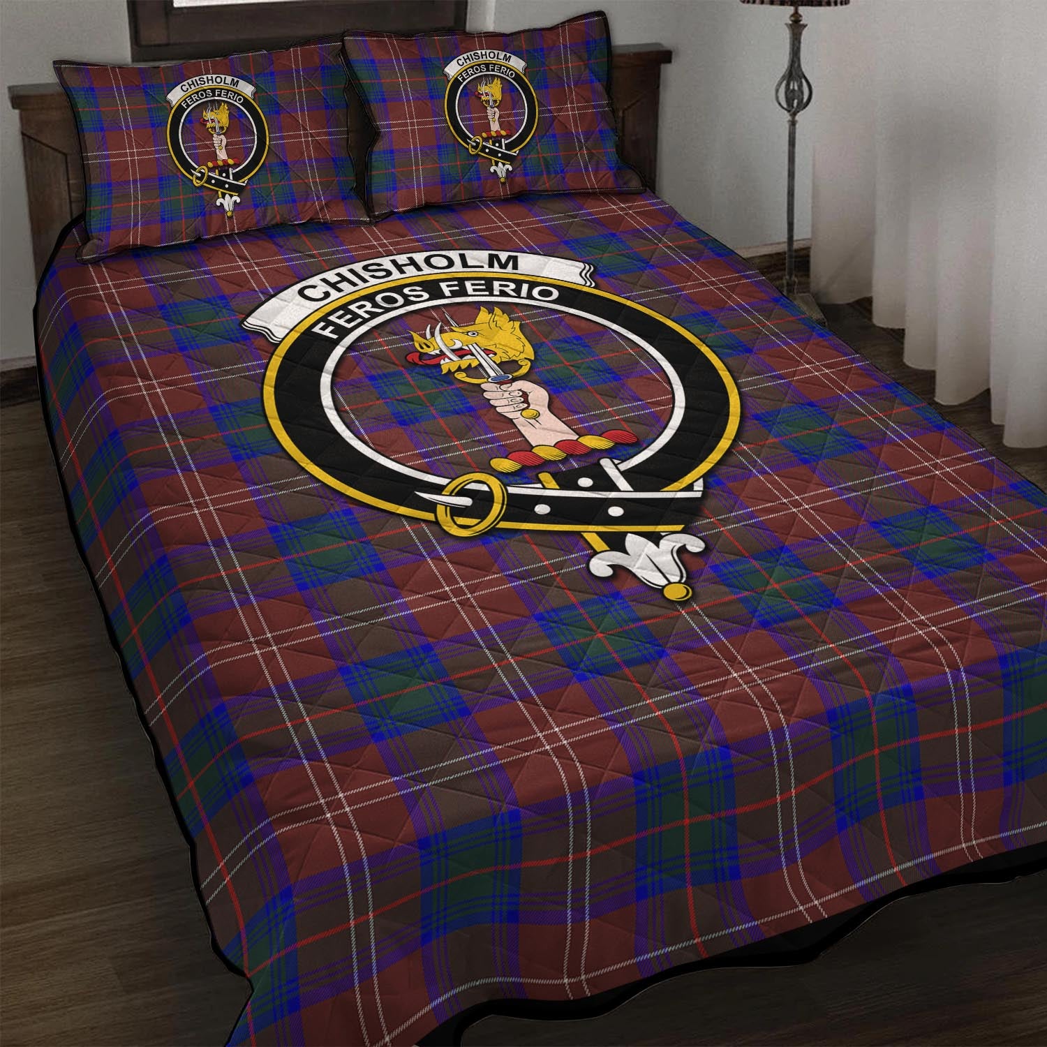 Chisholm Hunting Modern Tartan Quilt Bed Set with Family Crest - Tartan Vibes Clothing