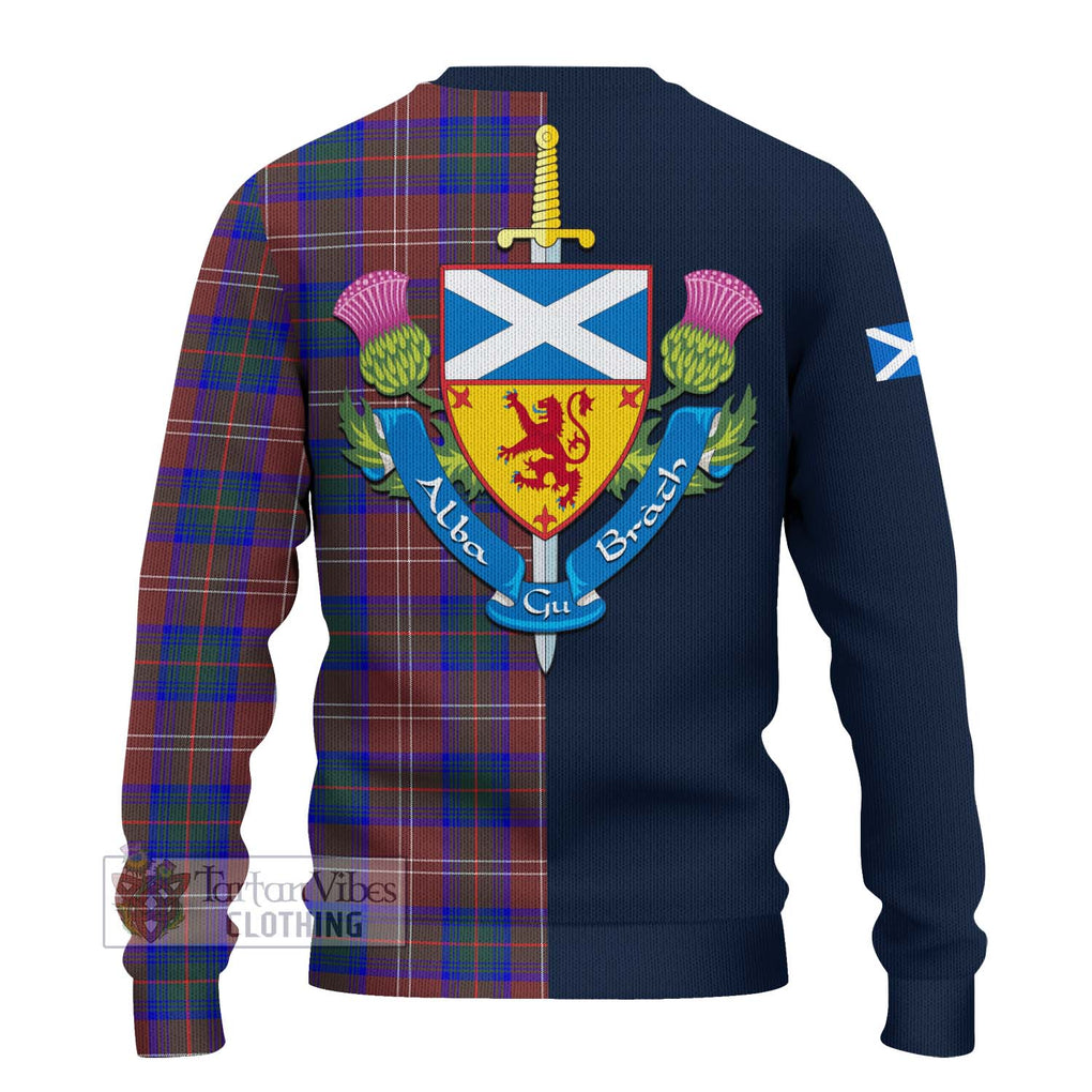 Tartan Vibes Clothing Chisholm Hunting Modern Tartan Knitted Sweater with Scottish Lion Royal Arm Half Style