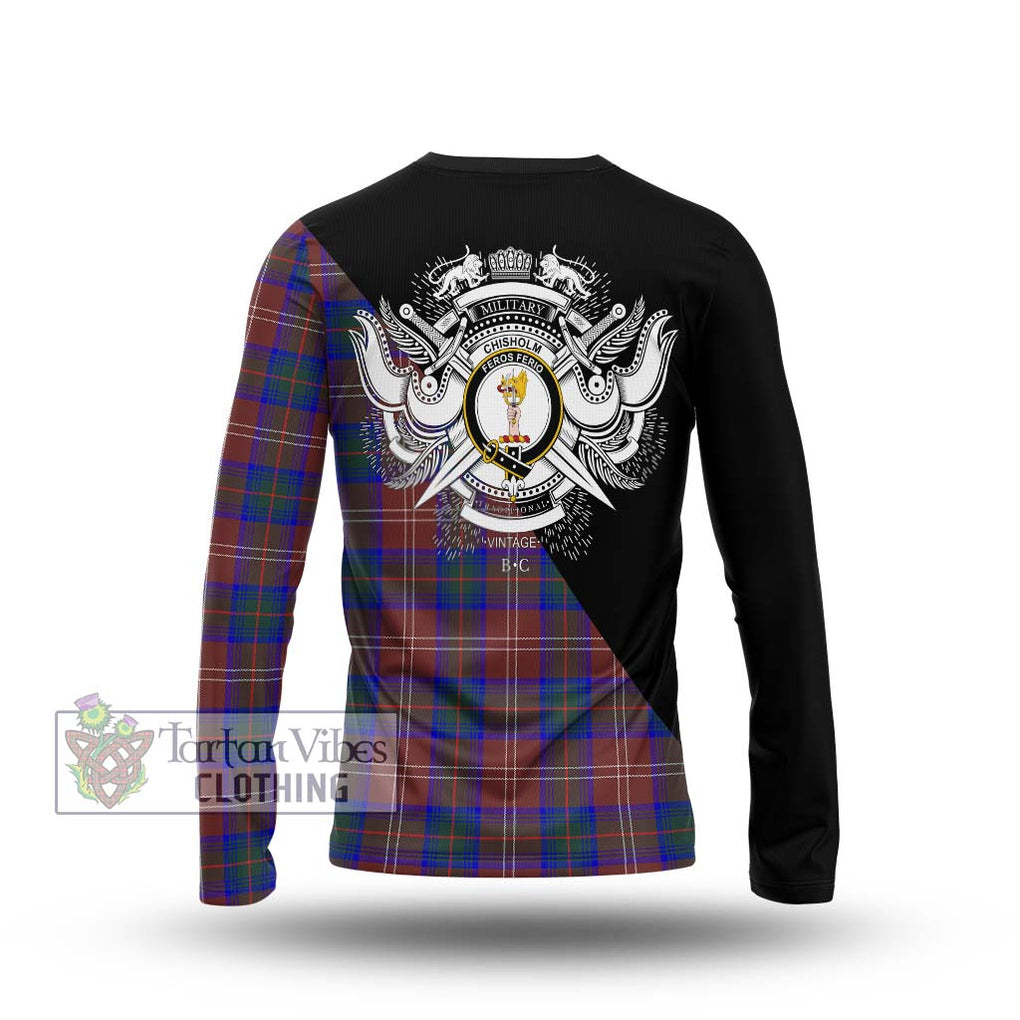 Chisholm Hunting Modern Tartan Long Sleeve T-Shirt with Family Crest and Military Logo Style - Tartanvibesclothing Shop