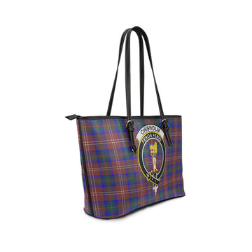 Chisholm Hunting Modern Tartan Leather Tote Bag with Family Crest