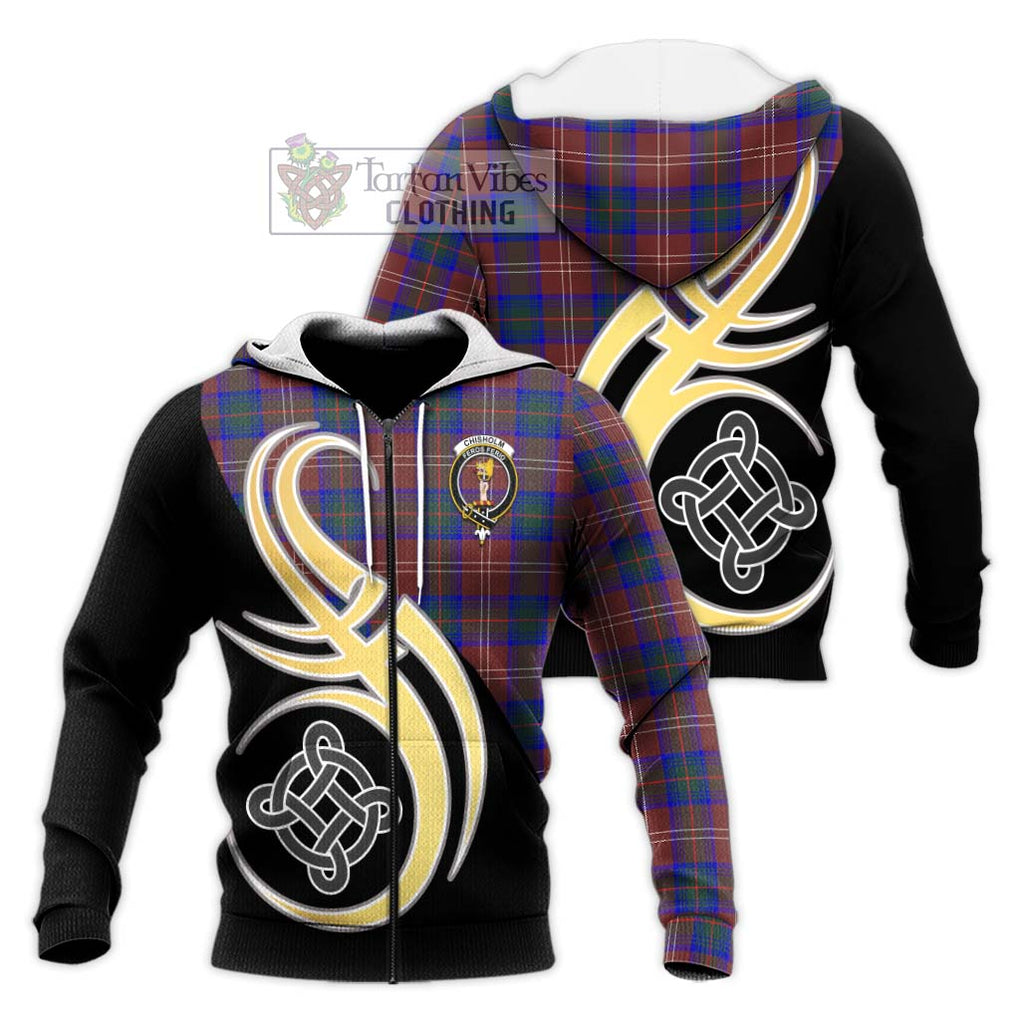 Chisholm Hunting Modern Tartan Knitted Hoodie with Family Crest and Celtic Symbol Style Unisex Knitted Zip Hoodie - Tartan Vibes Clothing