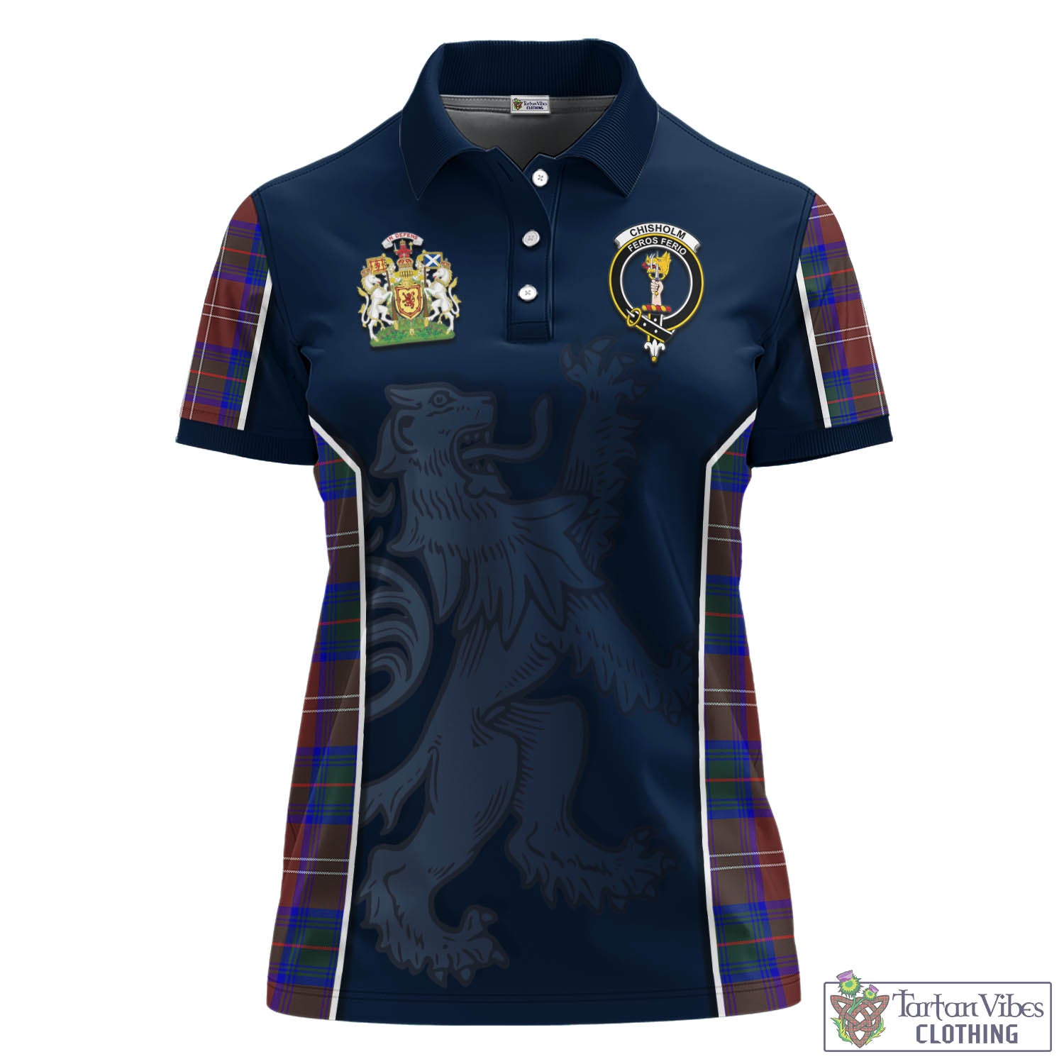 Chisholm Hunting Modern Tartan Women's Polo Shirt with Family Crest and Lion Rampant Vibes Sport Style - Tartan Vibes Clothing