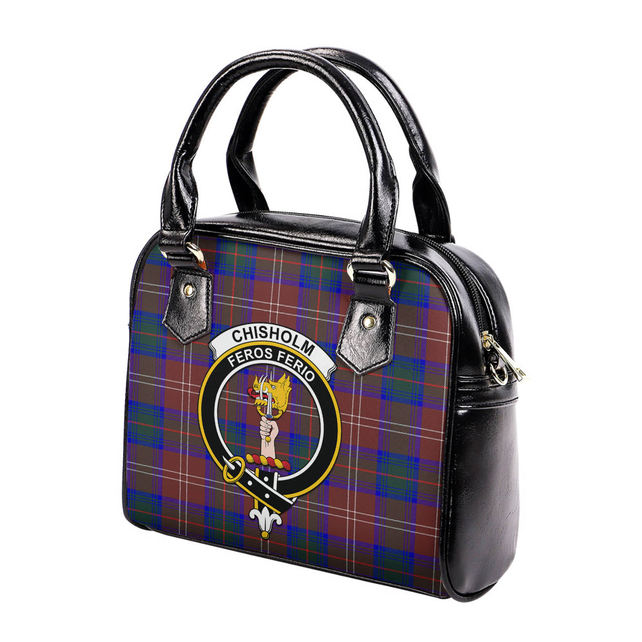 Chisholm Hunting Modern Tartan Shoulder Handbags with Family Crest - Tartanvibesclothing